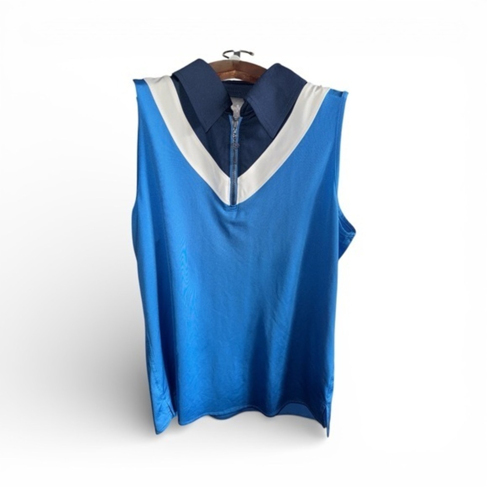 Belyn Key Navy and Sky Blue Polo Sleeveless Athletic Golf Preppy Sporty Blouse